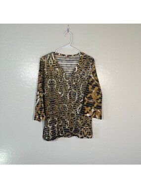 Before and Again Top Womens Medium Banda Shirt Layered Art V Neck BOHO